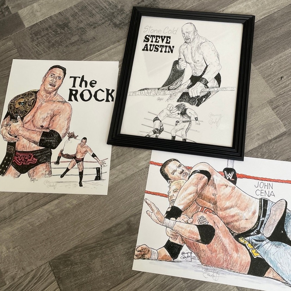 Wrestlers  , Art Print Set by Artist Bernice Batoff  Framed